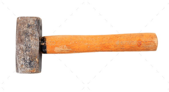Old hammer isolated on white background, top view Stock Photo by rawf8