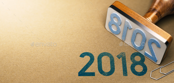 Year 2018 Stamp Over Paper Texture - Stock Photo - Images