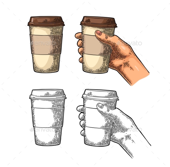 Hand Holding a Disposable Cup of Coffee - Food Objects