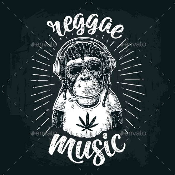 Monkey Hipster with Dreadlocks in Headphones - Animals Characters