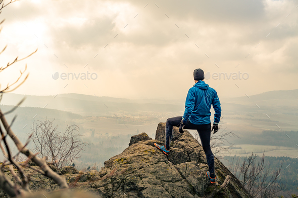Man Looking And Celebrating Sunrise And Landscape Stock Photo By Blas