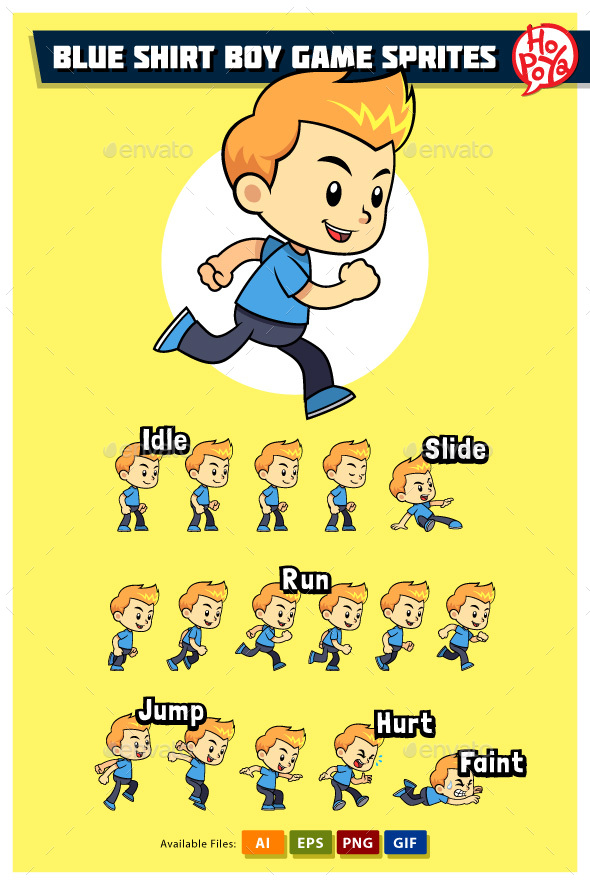 Blue Shirt Boy Game Sprites - Sprites Game Assets