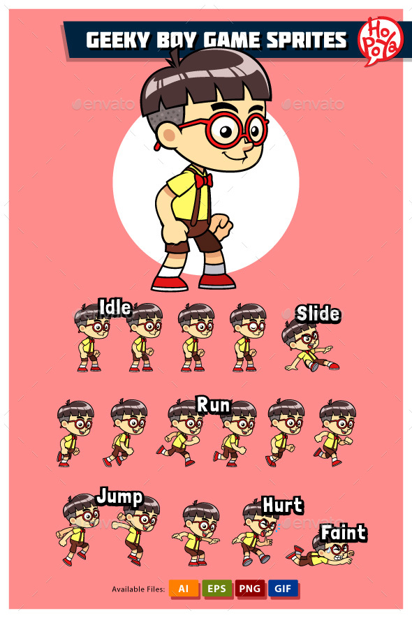 Geeky Boy Game Sprites - Sprites Game Assets