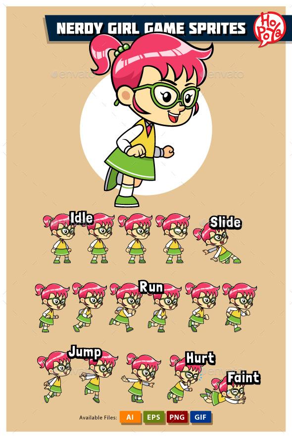 Nerdy Girl Game Sprites - Sprites Game Assets