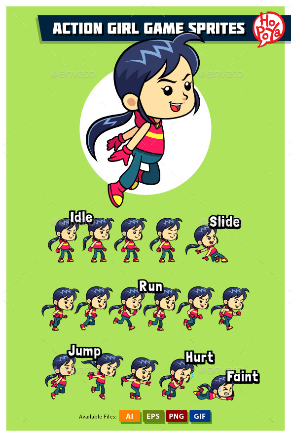Action Girl Game Sprites - Sprites Game Assets