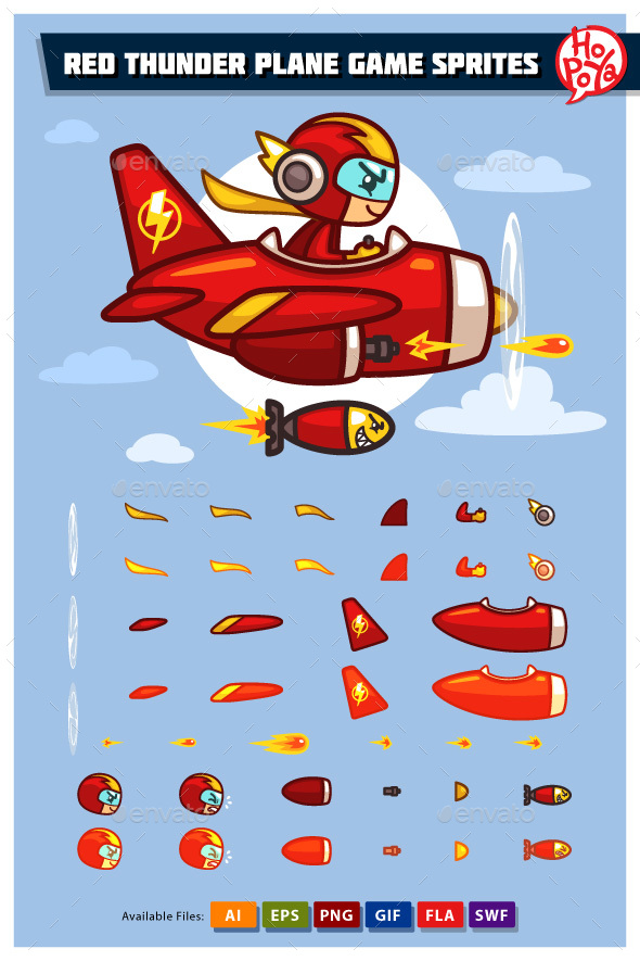 Red Thunder Plane Game Sprites - Sprites Game Assets