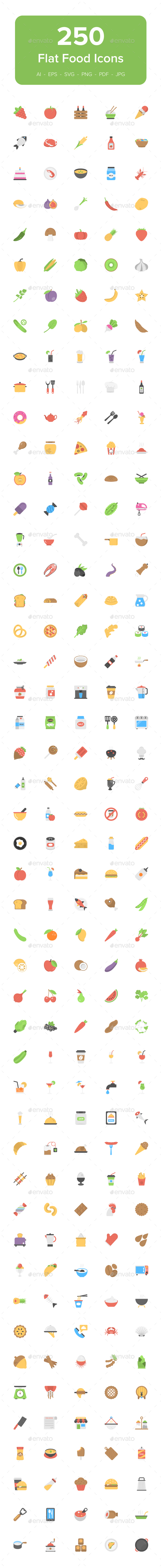 250 Food Flat Vector Icons - Icons