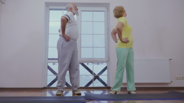 Senior Man with Senior Woman Make Sport Exercise at Home alt