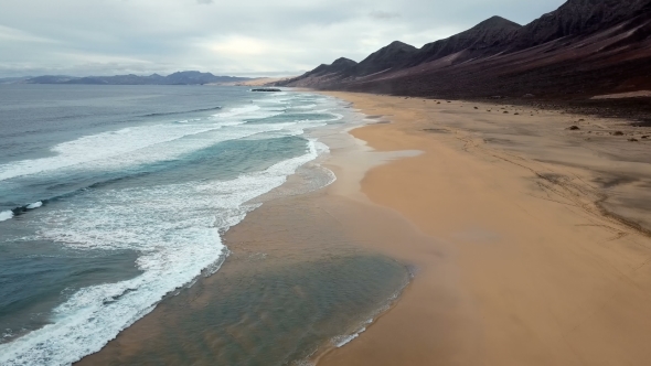 Flight Over Desert Beach on Fuerteventura Island, Spain alt