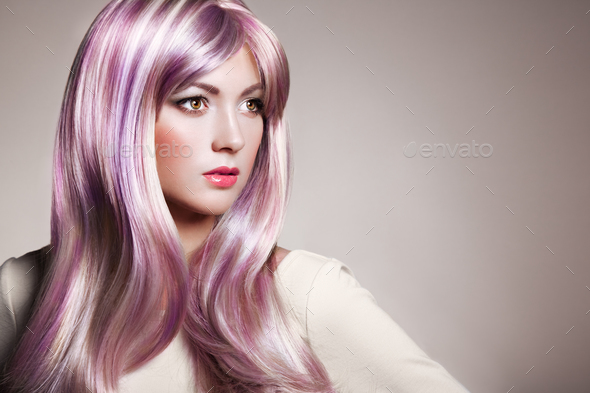 Beauty Fashion Model Girl With Colorful Dyed Hair Stock Photo By