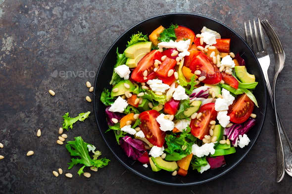 Vegetable dish, salad with feta cheese - Stock Photo - Images