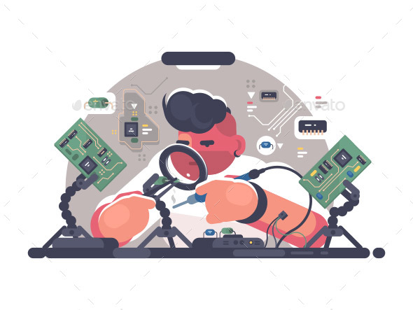 Man Solder Iron Electric Board - People Characters