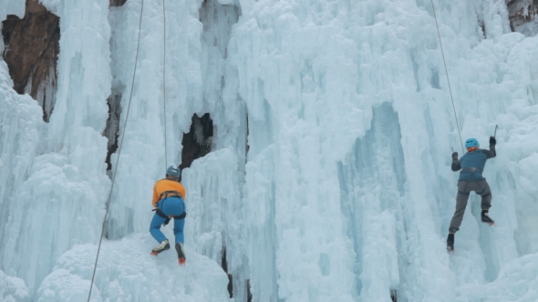 Competition Climbers on the Frozen Waterfall.