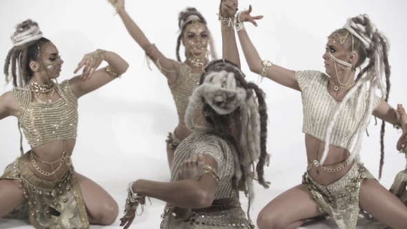 Modern Glamorous Oriental Dances Over White Background alt