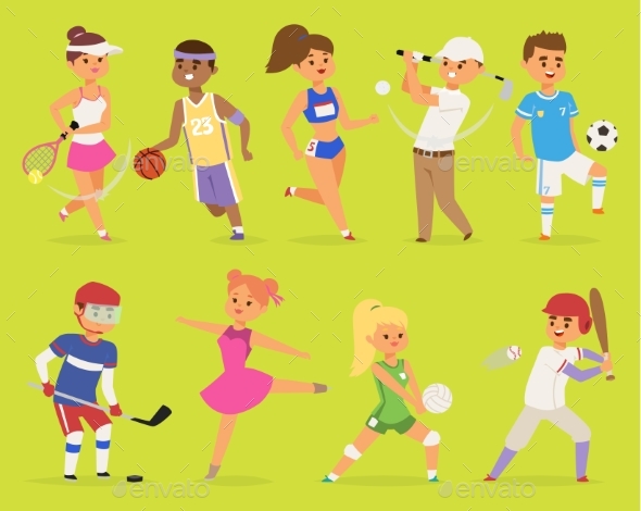 Ssportsmen Vector Cartoon Characters Boy and Girl - People Characters