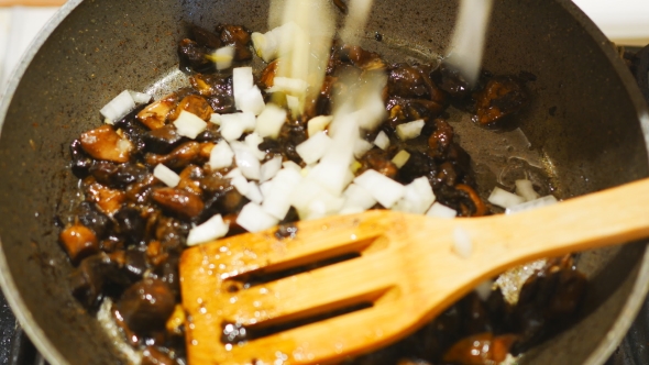 Frying Mushrooms and Onions