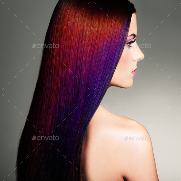 Beauty fashion model girl with colorful dyed hair - Stock Photo - Images