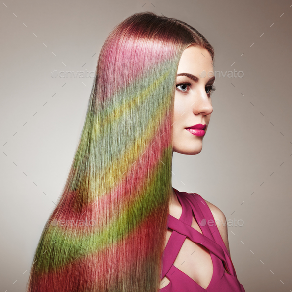 Beauty fashion model girl with colorful dyed hair - Stock Photo - Images