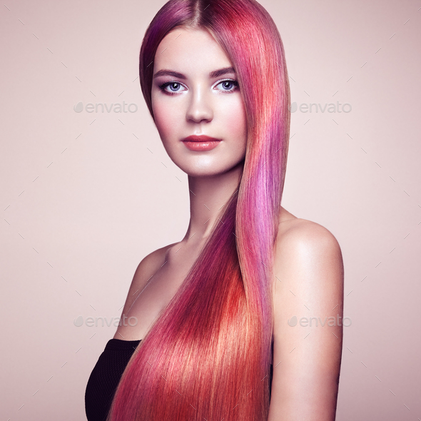 Beauty fashion model girl with colorful dyed hair - Stock Photo - Images