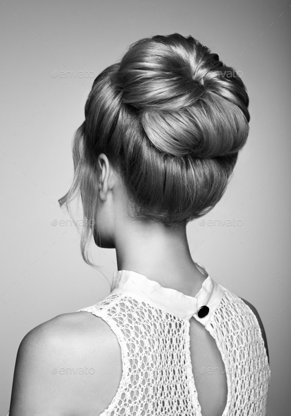 Blonde girl with elegant and shiny hairstyle - Stock Photo - Images