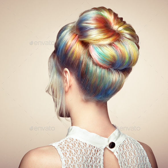 Beauty fashion model girl with colorful dyed hair - Stock Photo - Images