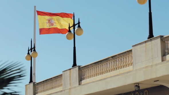 Seamless Spanish Flag Waving in the Wind with Highly Detailed Fabric Texture