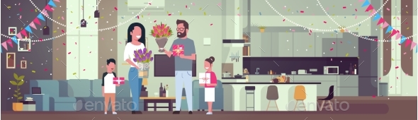 Happy Family Congradulating Mother With Women Day - Miscellaneous Vectors