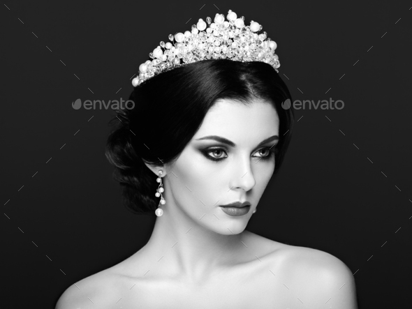 Fashion portrait of beautiful woman with tiara on head - Stock Photo - Images