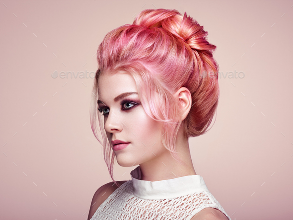 Blonde girl with elegant and shiny hairstyle - Stock Photo - Images