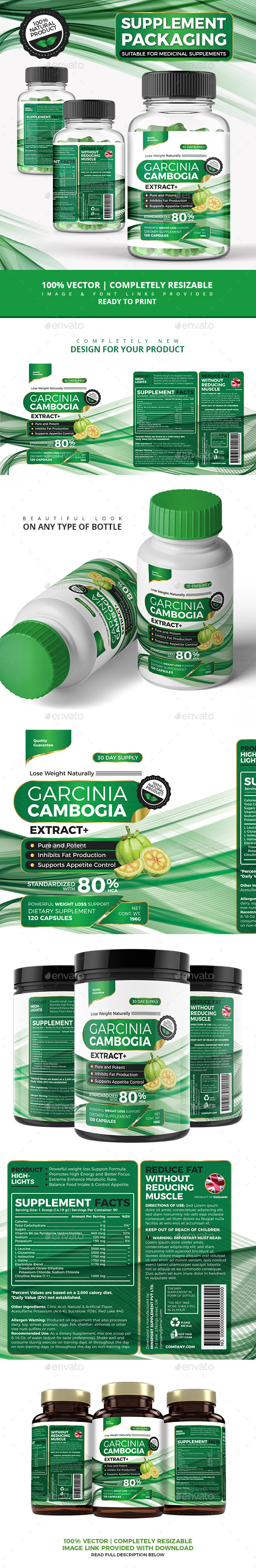 Supplement Packaging | Garcinia Cambogia - Packaging Print Templates