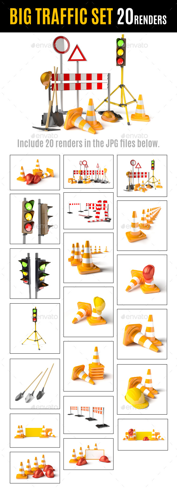 Big Set of Traffic Items - Objects 3D Renders