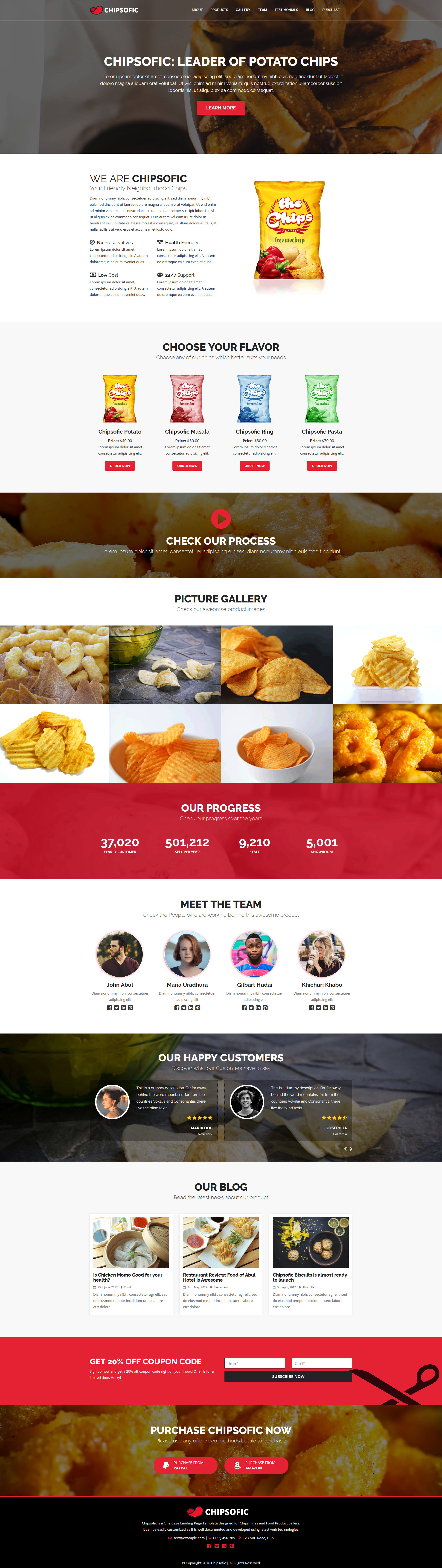 Chipsofic e Page HTML Template for Chips Fries Restaurant and Food Product Seller