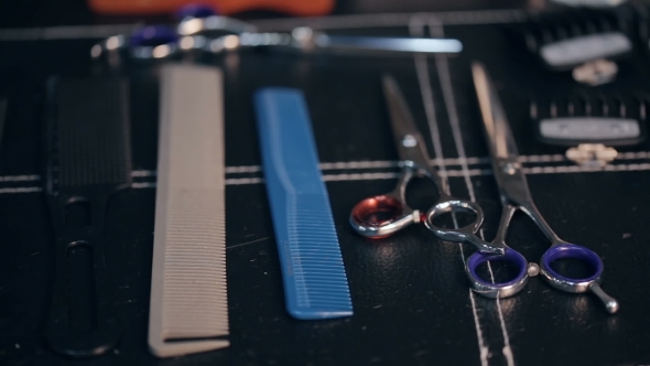 Hairdresser Tools. Scissors and Combs.