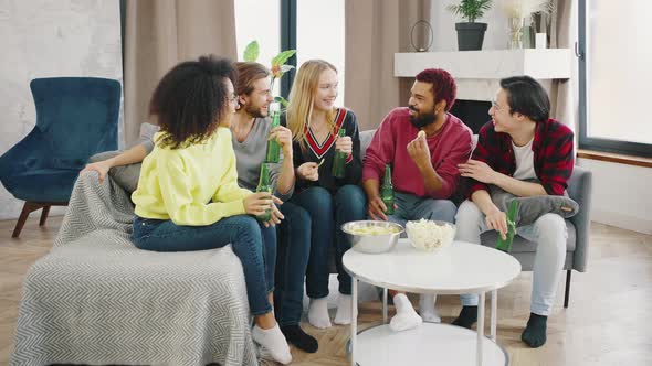 Diverse Friends Communicating During Live Socialising Meeting with Snaking Multiracial Male and alt