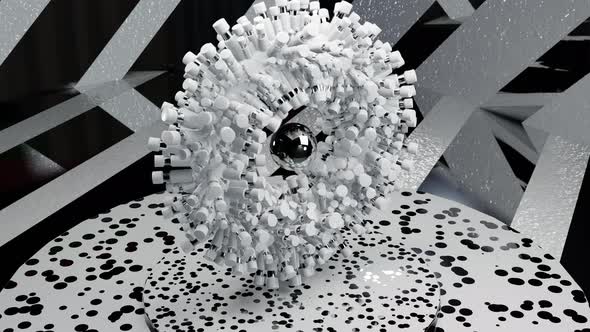 Looped animation, 3d render with metallic ball. Satisfying video. Soft light, realistic dynamics. alt