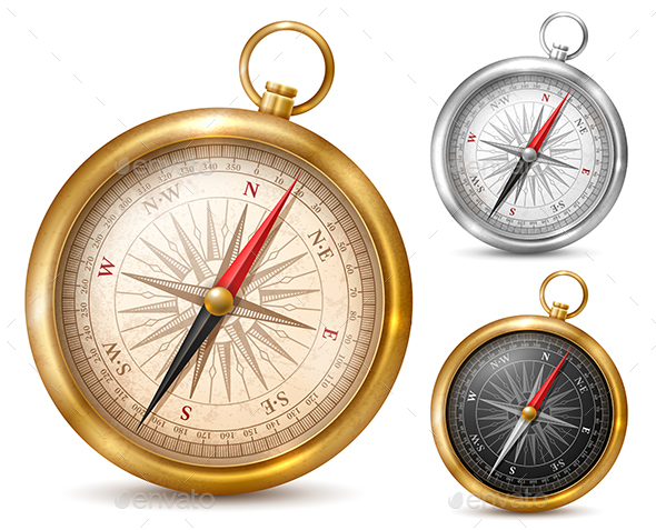 Vintage Compass In Metal Case - Man-made Objects Objects