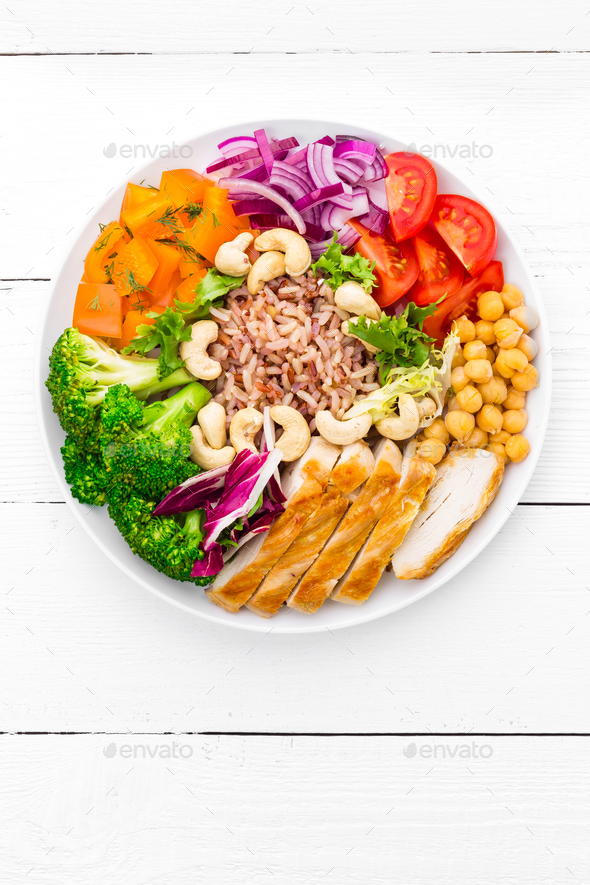 Buddha bowl dish with chicken fillet - Stock Photo - Images