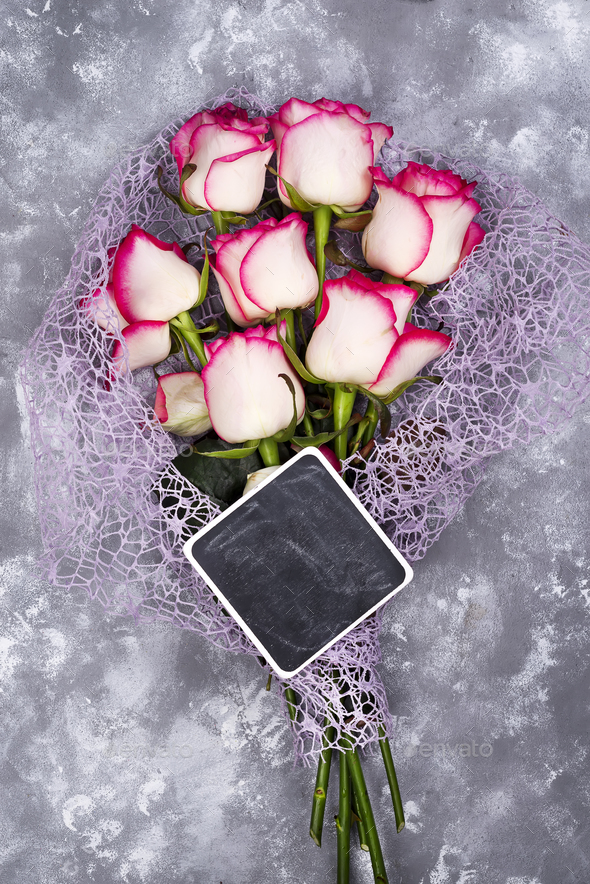 composed of the roses and chalkboard - Stock Photo - Images