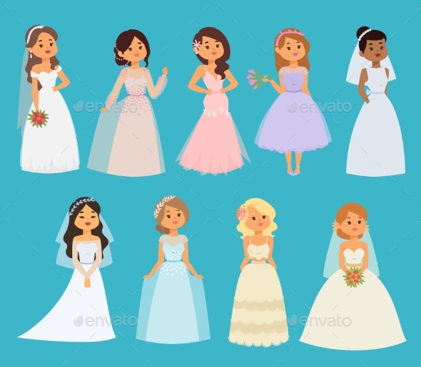 Wedding Brides Vector Girl Characters White Dress - People Characters