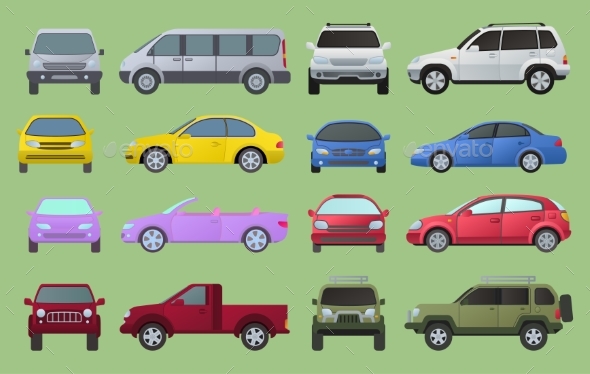 Car City Different Model Objects Icons Set - Miscellaneous Vectors