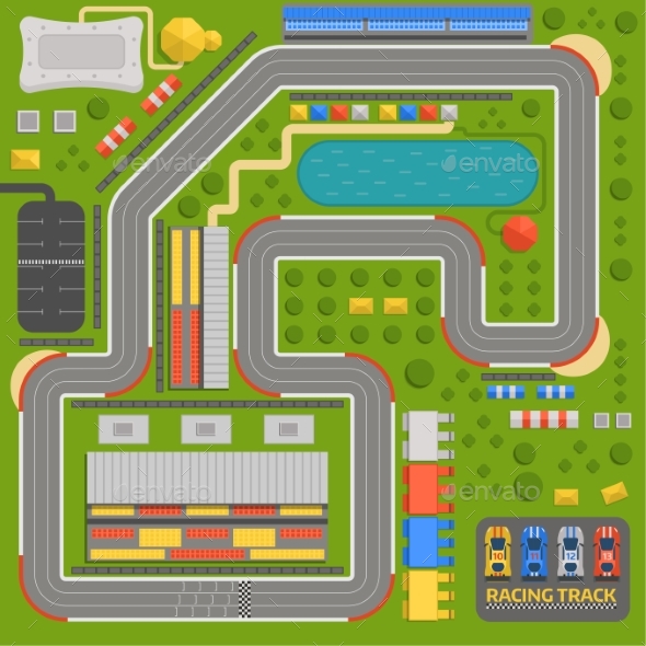 Race Car Sport Track Curve Road Vector. Top View - Man-made Objects Objects