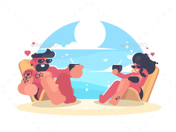 Loving Couple Resting on Beach - People Characters