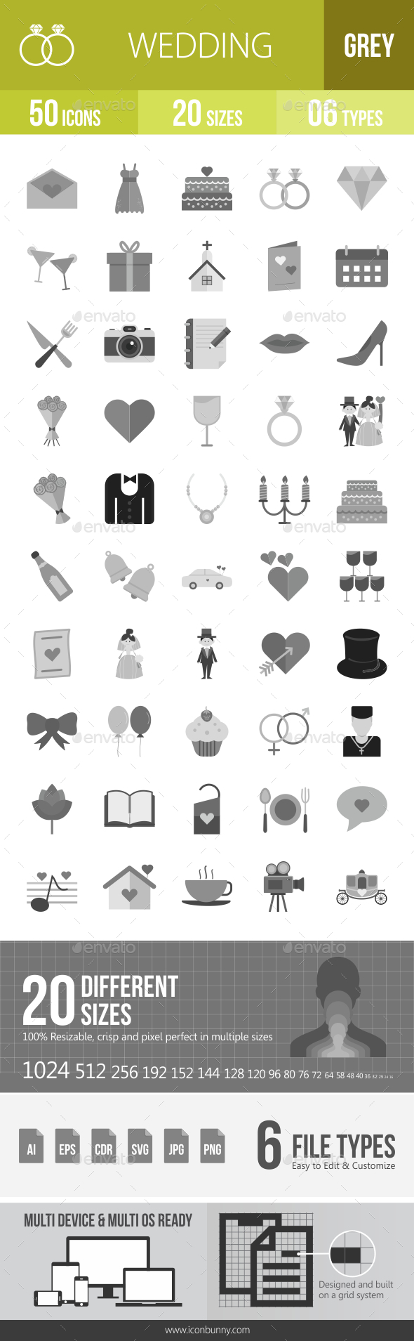 50 Wedding Grey Scale Icons - Icons