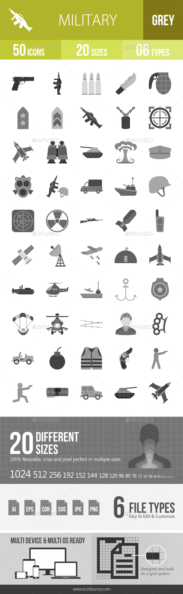 50 Military Grey Scale Icons - Icons