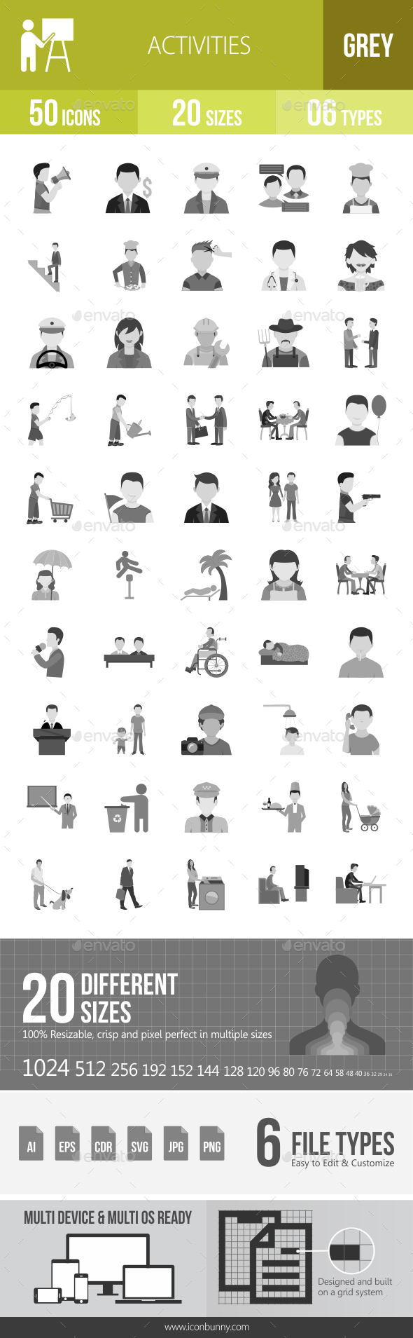50 Activities Grey Scale Icons - Icons