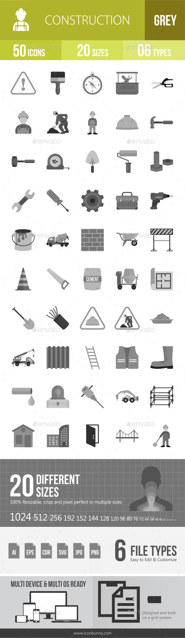 50 Construction Grey Scale Icons - Icons