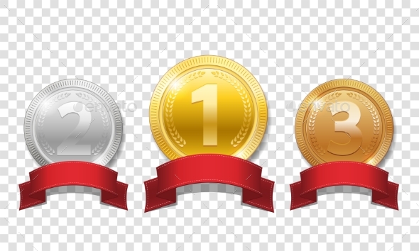 Gold, Silver and Bronze Shiny Medals - Miscellaneous Vectors