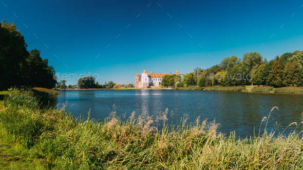 Mir Belarus. Panoramic View Of Mir Castle Complex Ancient Monume - Stock Photo - Images