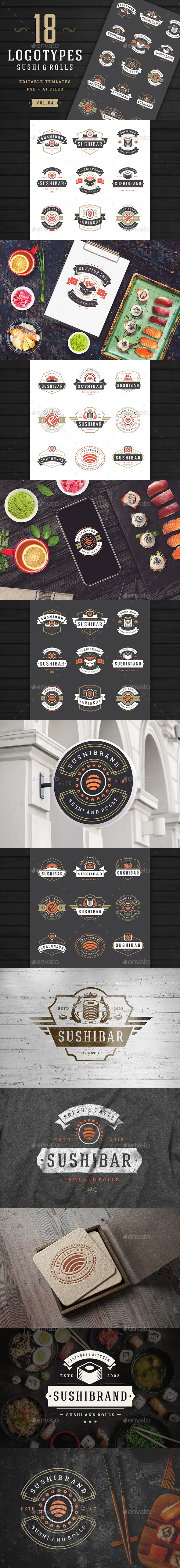 18 Sushi Bar Logos and Badges - Badges & Stickers Web Elements