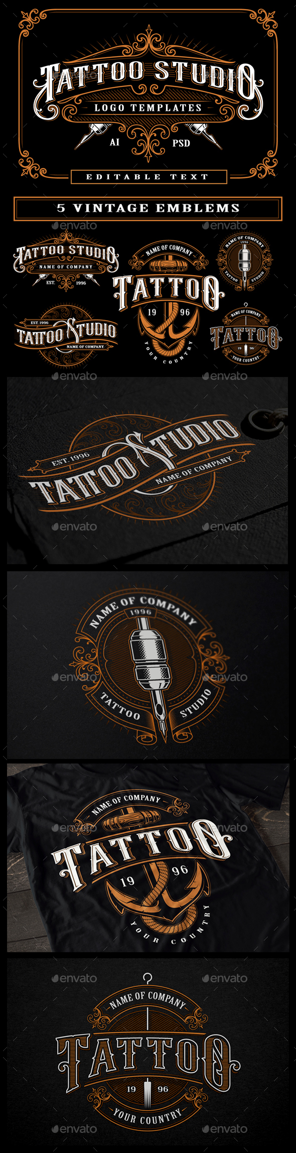 Set of Vintage Tattoo Studio Badges - Retro Technology
